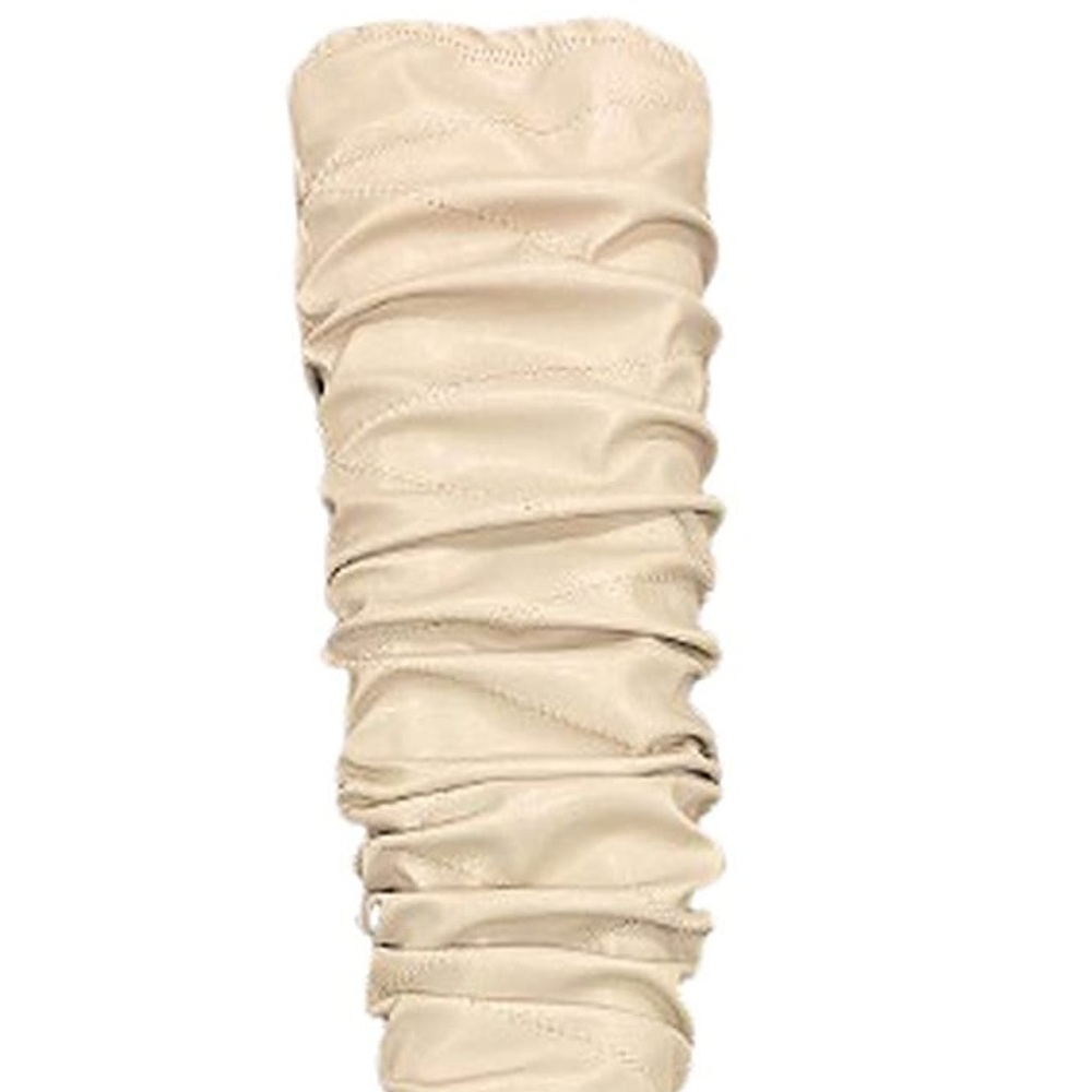 Pazzle Victoria Over The Knee Taupe Faux Leather Ruched Stiletto Thigh High Boot - Picture 3 of 9